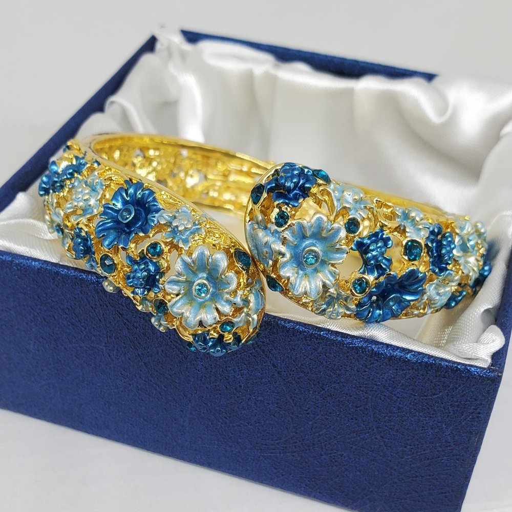 Spring Garden Austrian Crystal Enameled Bangle Bracelet